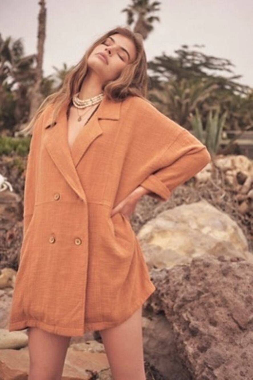 Free People In My Dreams Trench Dress Brown Large Boho Coastal Lagenlook Large